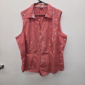 Basic Edition Women's Slevess Top Size 3X Button Up Pink(C39)